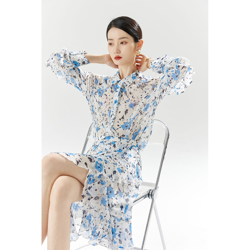 2026 French-Style Mulberry Silk Long-Sleeve Lace Floral Print Versatile Turn-Down Collar Elegant Commuter Floral Women's Shirt Loose Fit