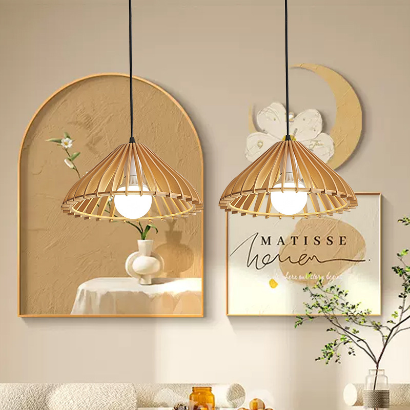 Lámpara colgante pequeña de estilo nórdico europeo, estilo chino nuevo, de madera maciza, para sala de estar, comedor, estudio, bar, salón de té, dormitorio