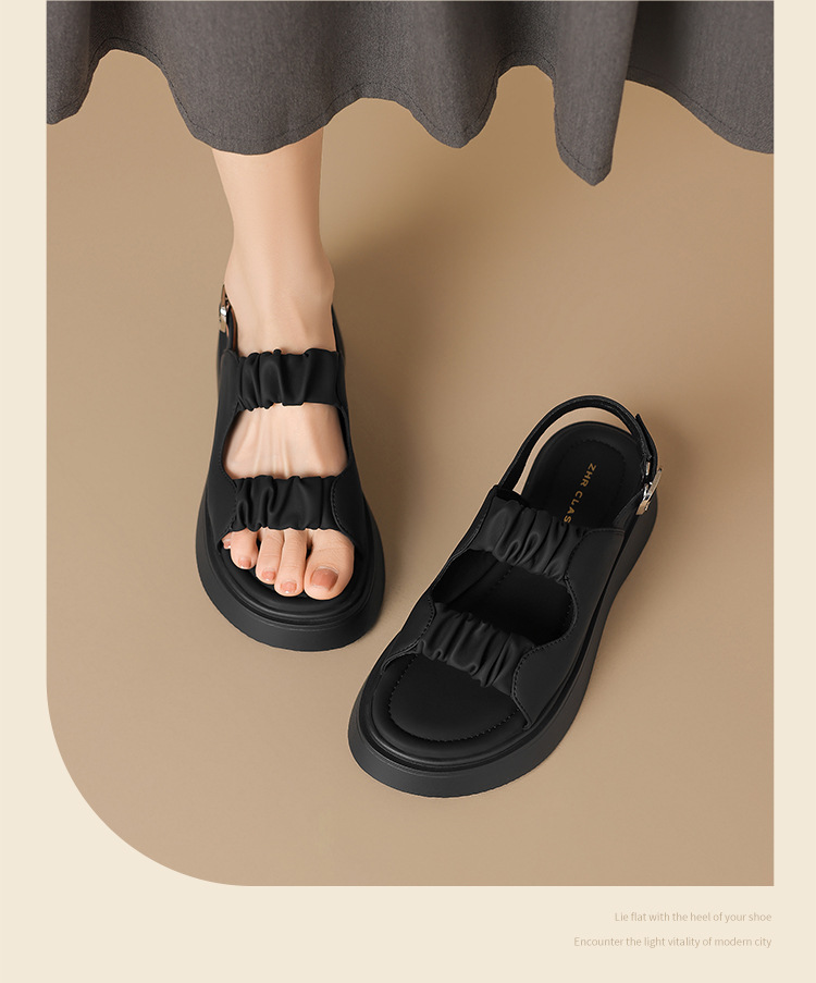Sandal đế dày xếp ly nữ phong cách La Mã hở ngón đi biển — JF207P màu be chi tiết 20