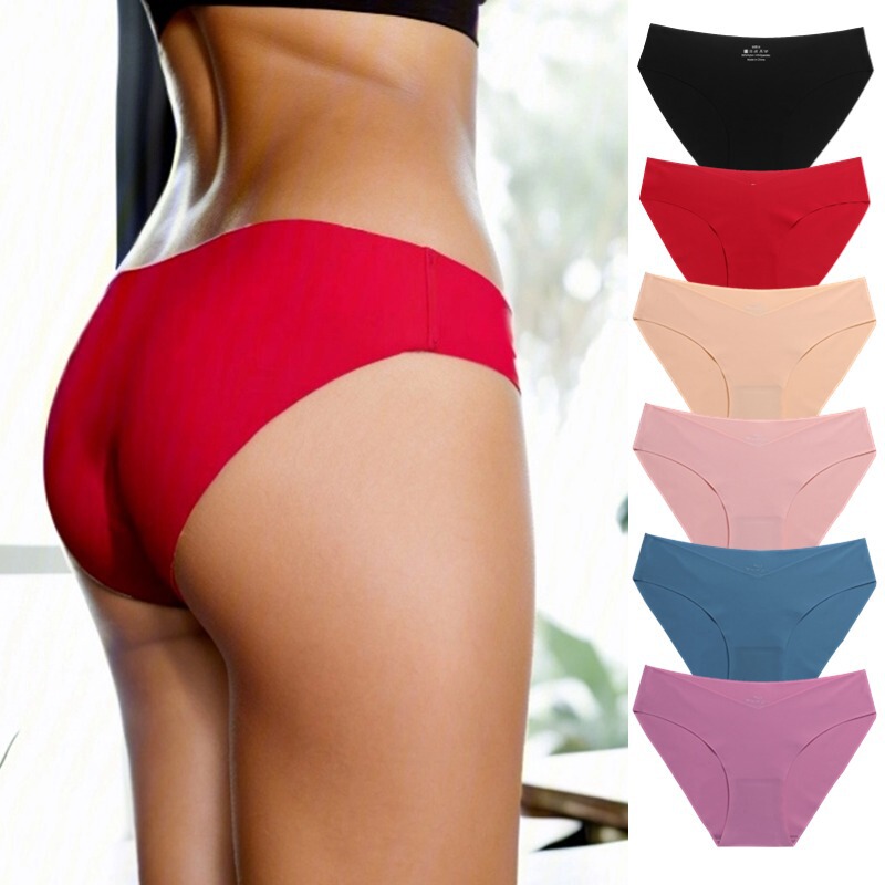 Cross-border ice silk seamless underwear women's fashion V-cut briefs solid color breathable fabric women's plus size pants HOT