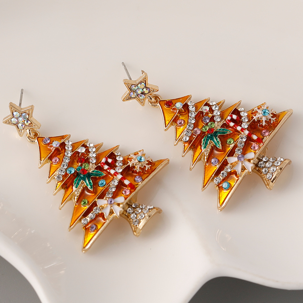 Christmas tree earrings for women niche design fashionable exquisite Christmas earrings alloy oil drop diamond high end earrings_voghion.com