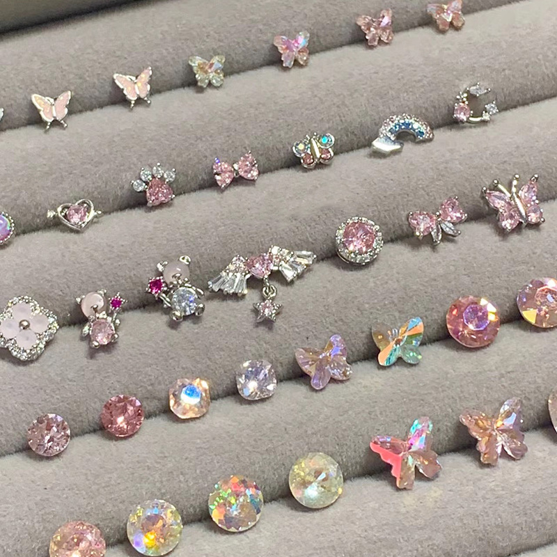 粉色钻耳钉女气质简约设计S925银养耳洞可以睡觉不用摘少女感锆石