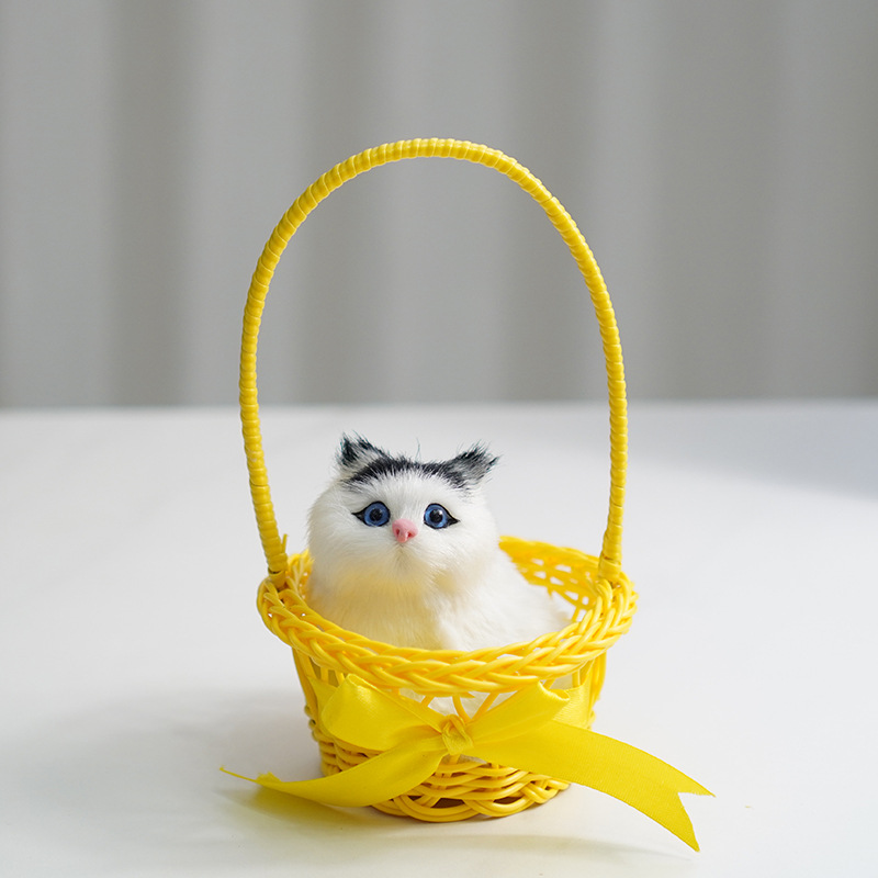 높은 바구니 (노란색) + 검은 귀 쪼그리고 고양이 짖어