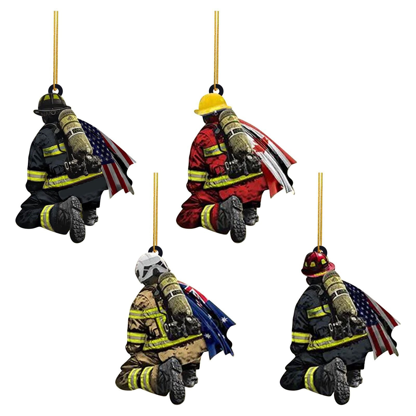 Navidad bombero colgante árbol de Navidad decoración acrílica creativa de incendios perimetrales adornos de automóviles colgante image 4
