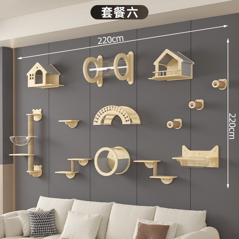 Inventario de tipo de pared para gatos en la pared para escalar estante de gatos en las garras de molienda de madera de pino de madera sólida columna de agarre integrada sin espacio de seda