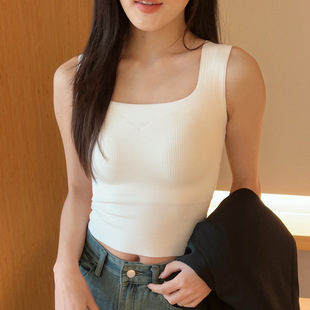 Summer Thin Camisole Women's All-In-One Intimates Top with Breast Pads Can Be Worn Outside the Bottoming Shirt Large Size Elastic Inner Wear
