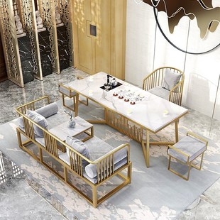 Creative Living Room Sofa Table and Chair Combination Marble Iron Coffee Table Table and Chair Combination New Chinese Tea Table Long Square Table and Chair