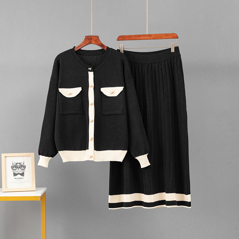 Women's Knitted Two Piece Cardigan And A-line Skirt Set Casual_voghion.com