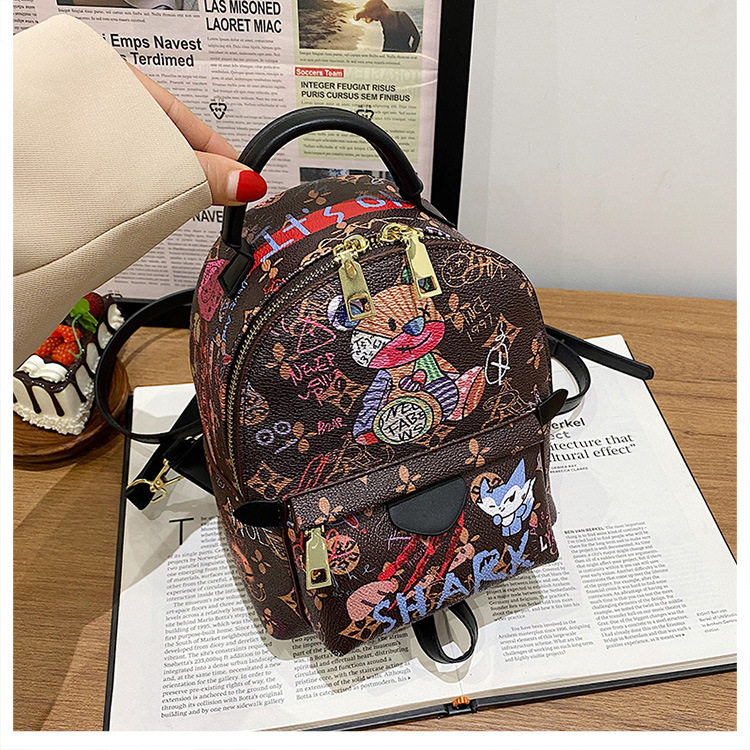 Stylish Graffiti Printed Backpack For Women Cute Bear School Bag_voghion.com