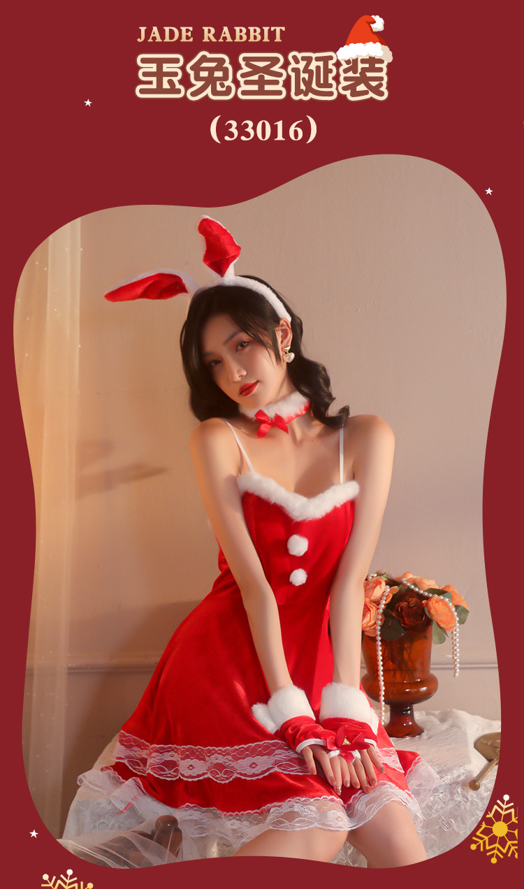 JK Christmas Bunny Girl Lingerie Set for Women, Uniform Role Play Costume, Stretch Spandex, One Size — detail image 35