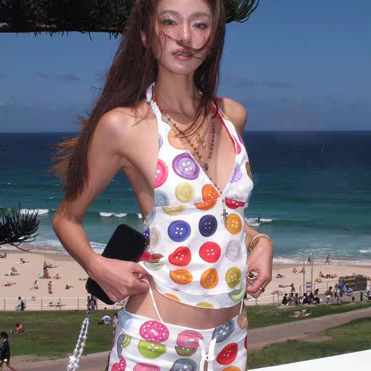 Source Manufacturer Dopamine Split Colorful Button Small Breast Push-Up Sexy Split Swimsuit Women's Hot Spring Vacation Suit