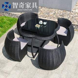 户外桌椅庭院室外露天阳台藤编别墅花园防水防晒休闲简约藤椅圆形