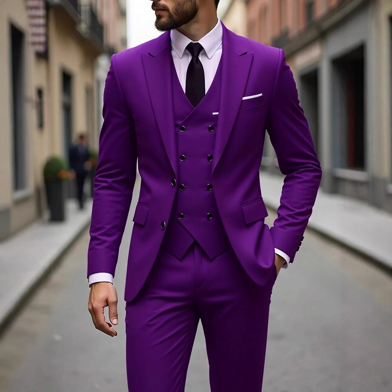 New Men's Plus-Size Three-Piece Suit with Double-Breasted Vest, Solid Color, Hollow-Out Design, Export Cross-Border Business Casual Suit New Men's Plus-Size Three-Piece Suit with Double-Breasted Vest, Solid Color, Hollow-Out Design, Export Cross-Border Business Casual Suit