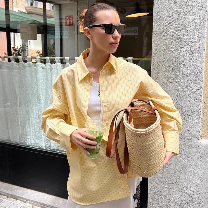 Amazon Cross-Border Foreign Trade European and American Clothing Wholesale Za Elegant Spring New Elegant Work Clothing Loose Stripesd Shirt