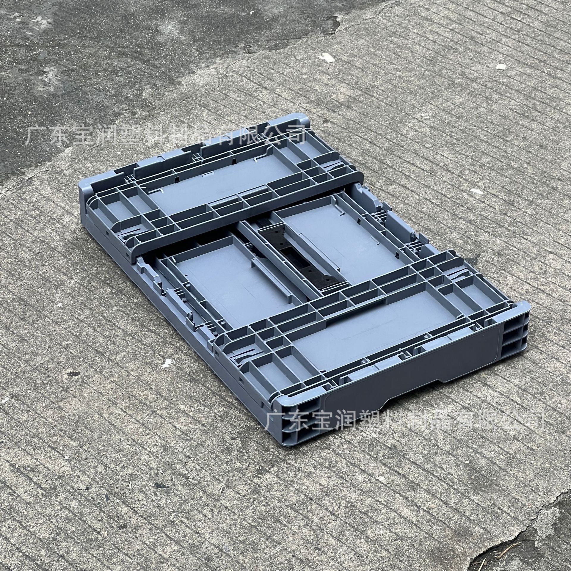 灰色可折叠塑胶周转箱厚款多功能仓库中转料箱汽车配件出口物流箱