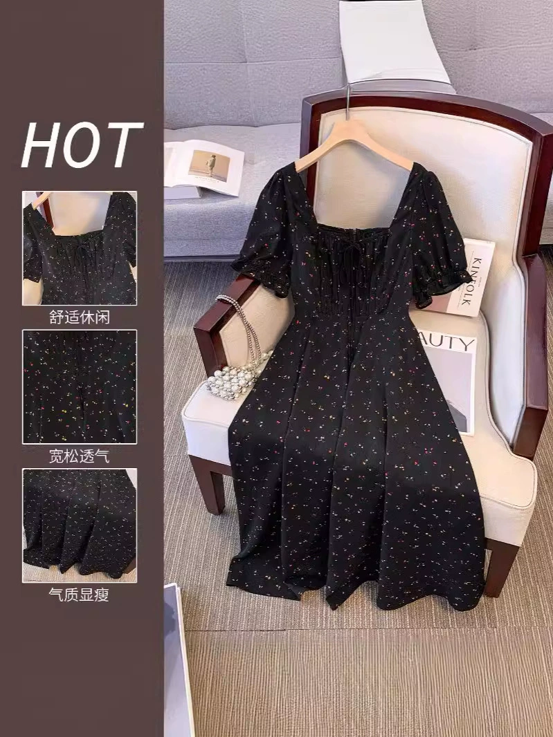 Retro Summer Dress Transformer, Plus Size, Square Neck, Floral Watermark Chiffon
