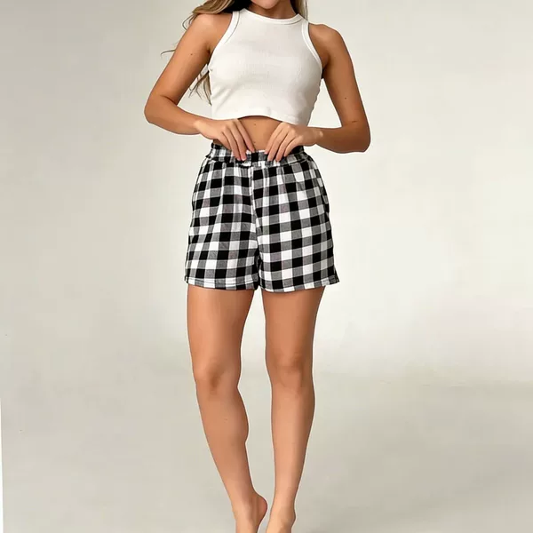 Summer New Style Multi-Color Plaid Striped Shorts for Women, Elastic Waist, Loose Casual Hot Pants, Sweet Home Wear Shorts