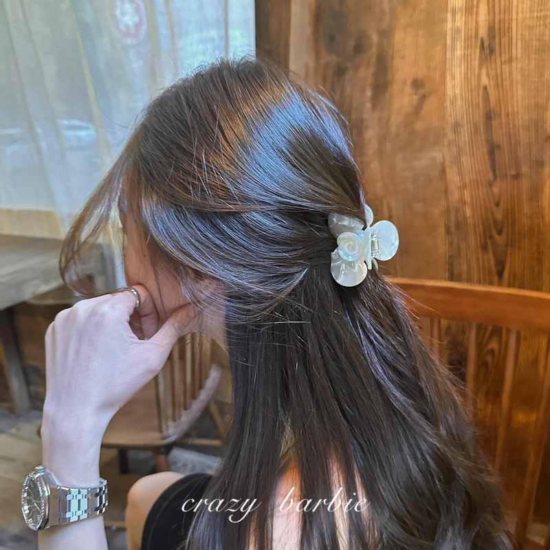 法式清冷感醋酸中号玫瑰花朵发夹发抓夹少女后脑勺盘发鲨鱼夹头饰|undefined