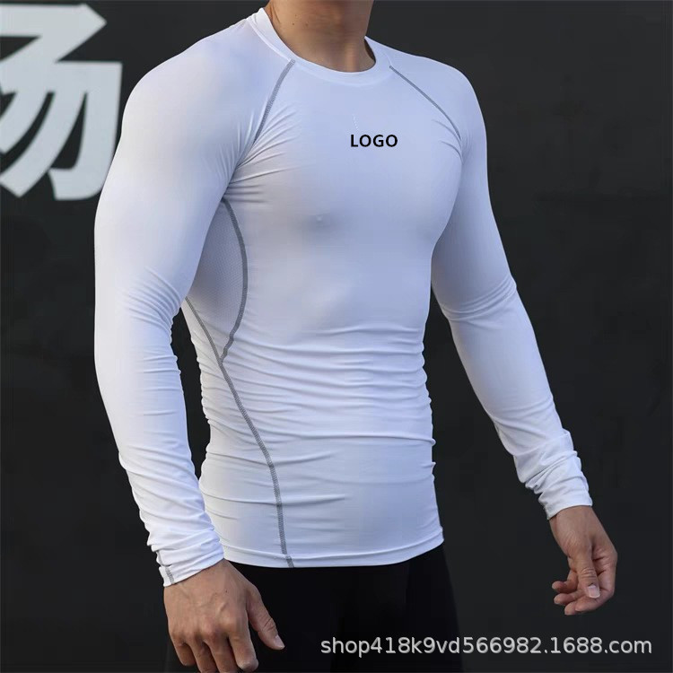 꽉 옷 긴 소매 남자의 압축 티셔츠 스포츠 캐주얼 라운드 넥 빠른 건조 최고 농구 훈련 피트니스 옷