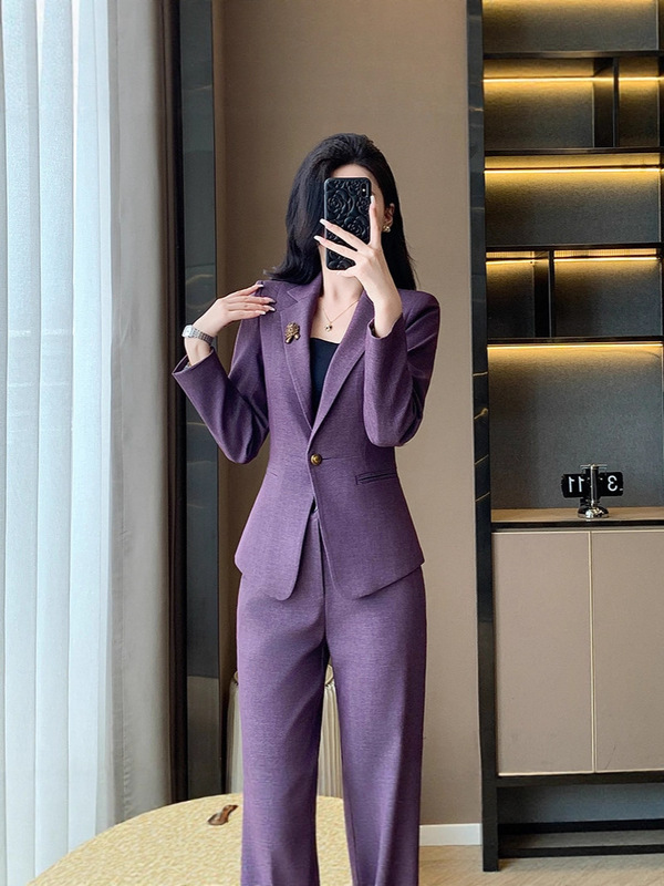 高级感职业紫色西装套装女英伦风设计感白领工作服气质女神范西服|undefined