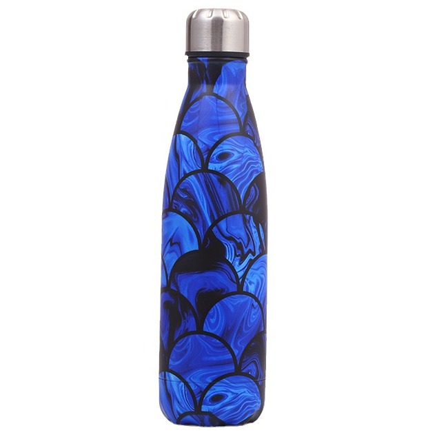 Nueva botella de coque de acero inoxidable creativo patrón de escala de pescado rayado taza de vacío de comercio exterior moda deportes taza de agua al aire libre al por mayor