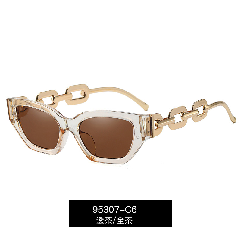 95307 europeo y americano transfronterizo nueva moda pequeño marco gafas de sol personalizada cadena de metal pierna moda sol-prueba gafas de sol
