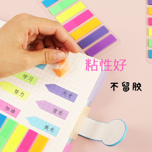 PET fluorescent color transparent sticky notes bar index stickers students use arrow message label stickers