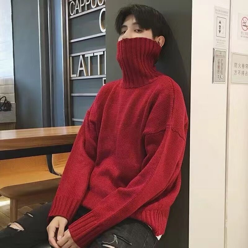 Casual autumn and winter half-turtleneck sweater for men, Hong Kong style, loose-fitting, knitted base layer, warm top Casual autumn and winter half-turtleneck sweater for men, Hong Kong style, loose-fitting, knitted base layer, warm top