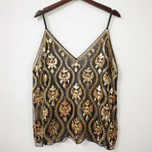 夏季亮片钉珠吊带内搭性感显瘦短款V领背心女洋气优雅跨境亚马逊