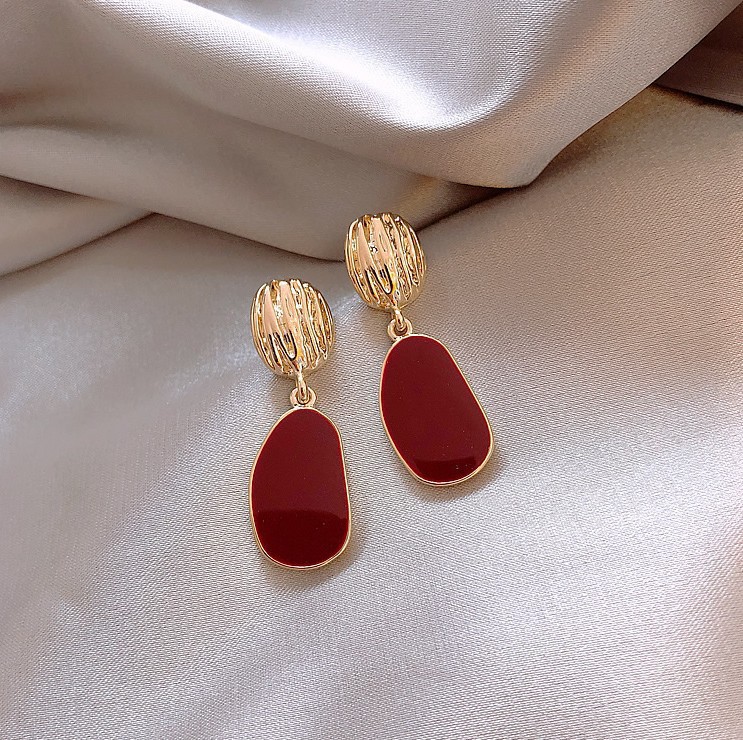 Geometric burgundy retro elegant universal earrings
