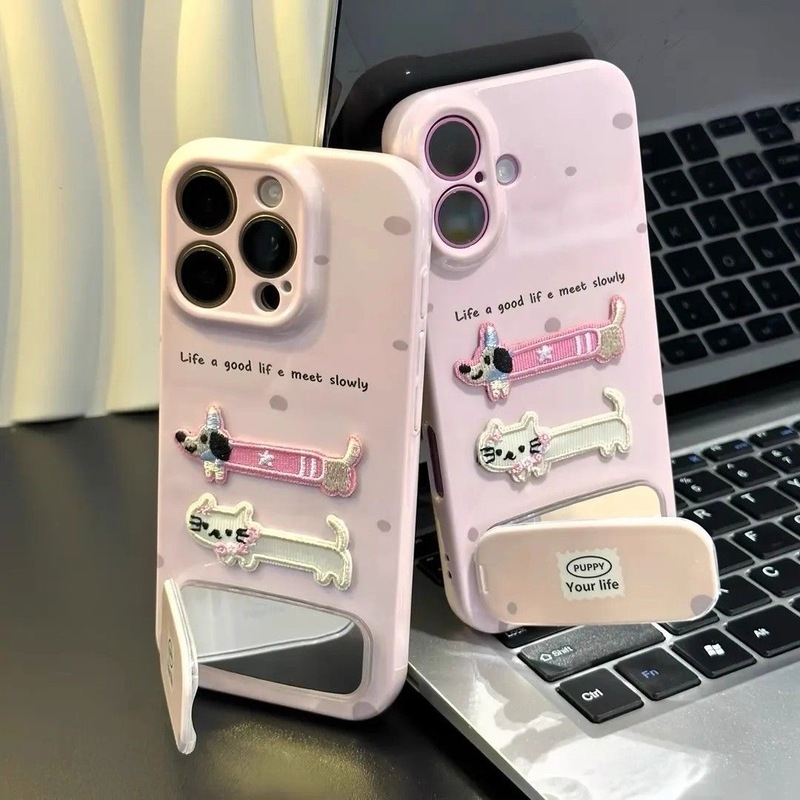 Embroidered Kitten and Puppy Suitable for Apple 16 Huawei Oppo Xiaomi Vivo Honor Iphone15 Film Mobile Phone Case