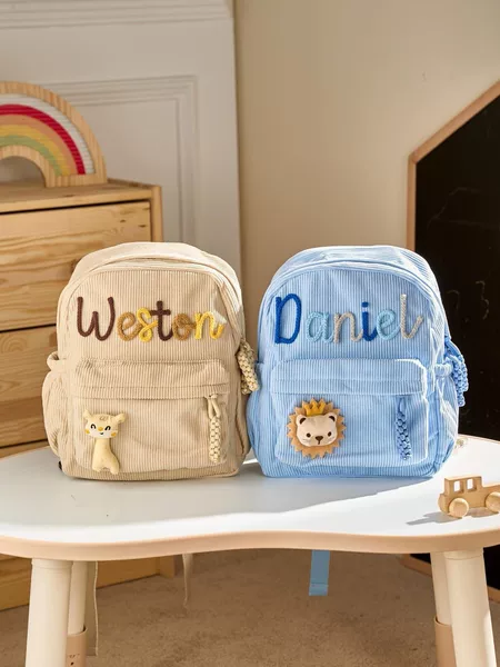 Etsy Cross-Border Corduroy Kidsren's Schoolbags, Woolen Adhesive Name Stickers, Custom Backpacks, Kindergarten Schoolbags