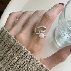 甜酷鏤空愛心戒指女溫柔優雅珍珠點綴氣質開口指環ins時尚食指戒