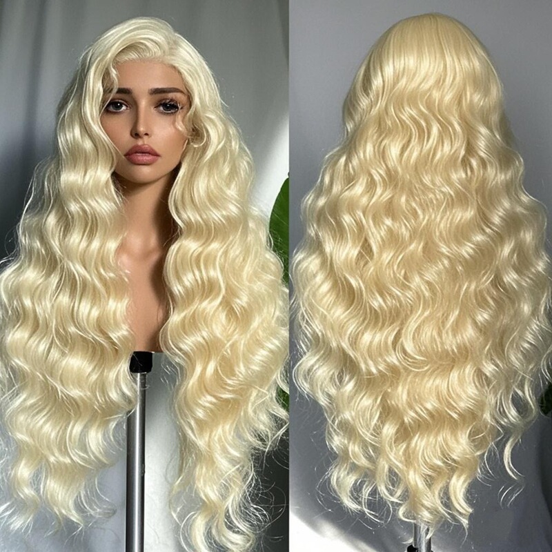 Front Lace Wig前蕾丝假发 女中分米白色大波浪长卷发 时尚全发套|undefined