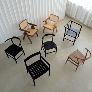 Ash Wood Rattan Dining Chair Carbonized Circle Chair Backrest Chair Office Chair Ancient Chair Leisure Armchair