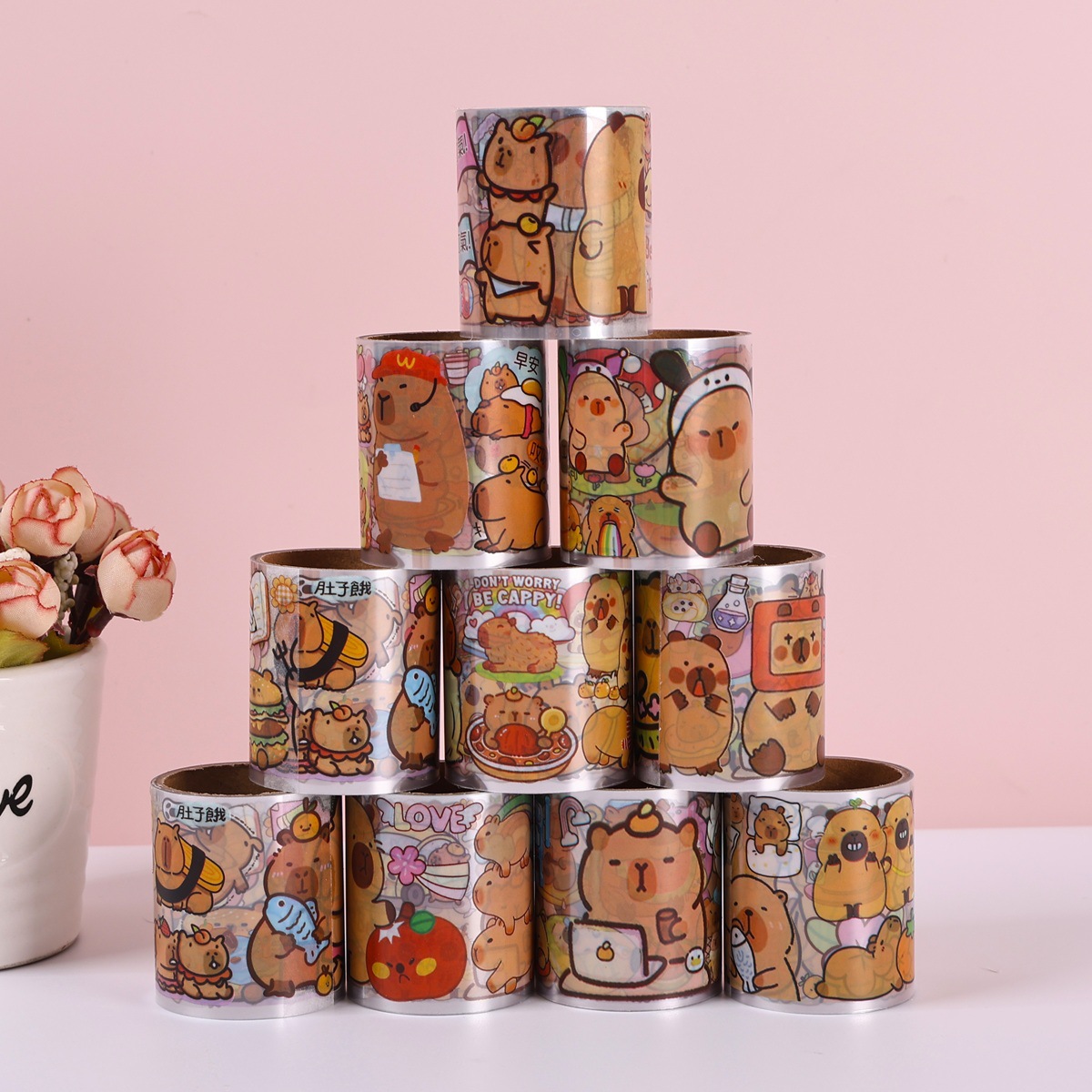 Kapibarapet Tape para niños pequeños regalos DIY pegatinas materiales de decoración dibujos animados adorables pegatinas de cinta adhesiva
