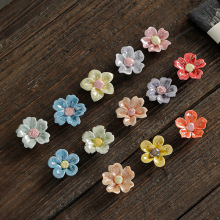 釉彩陶瓷铁杆小花单层手捏花花朵配件饰品手工摆件