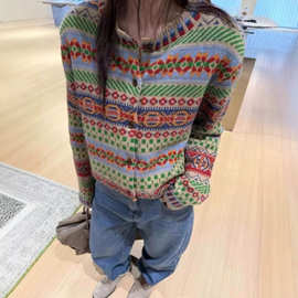 洋气毛衣设计感小众别致撞色提花针织开衫女冬