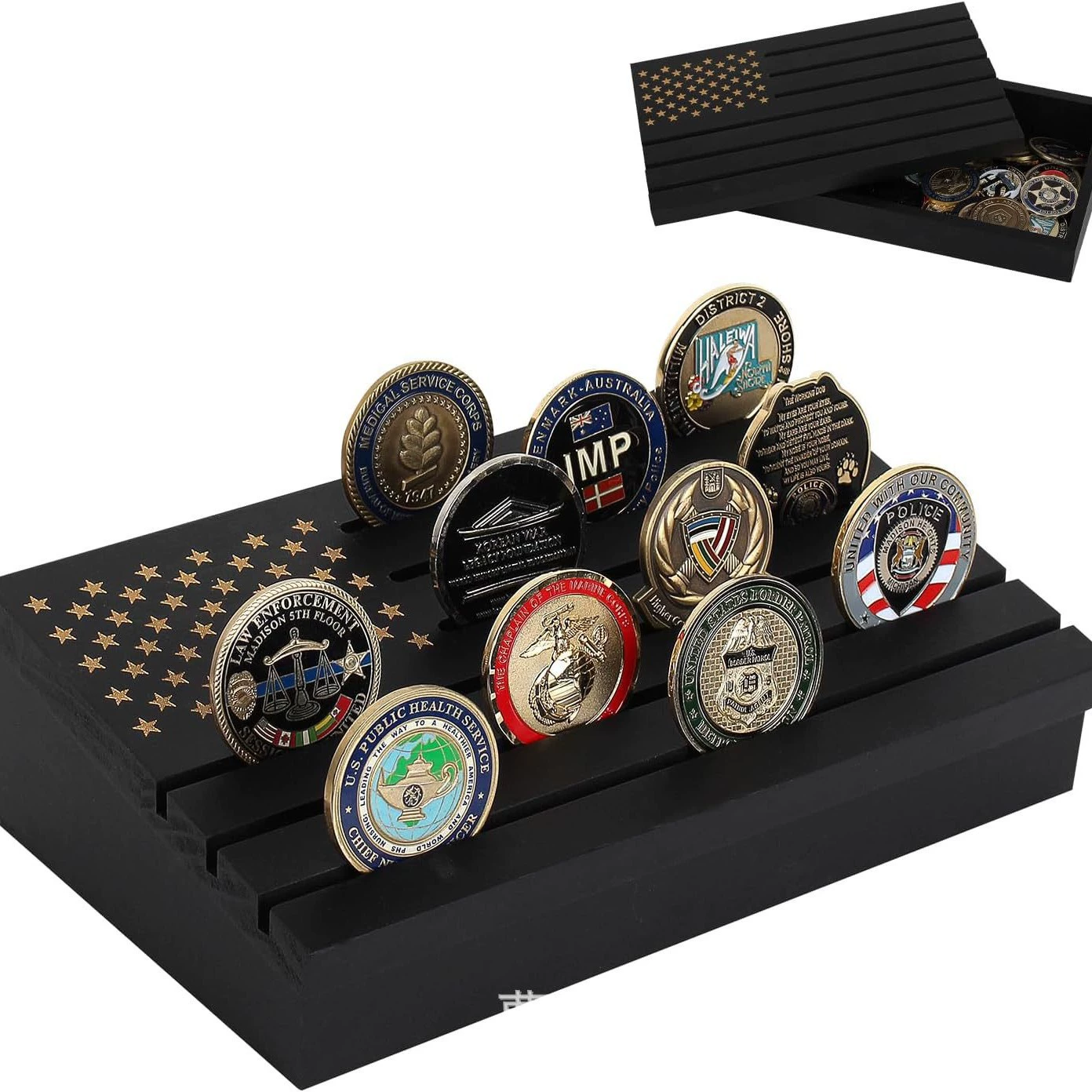 Трансграничная деревянная коробка для монет Challenger Show Box Военная коробка для хранения монет Коробка для хранения медалей Черная коробка с ящиком