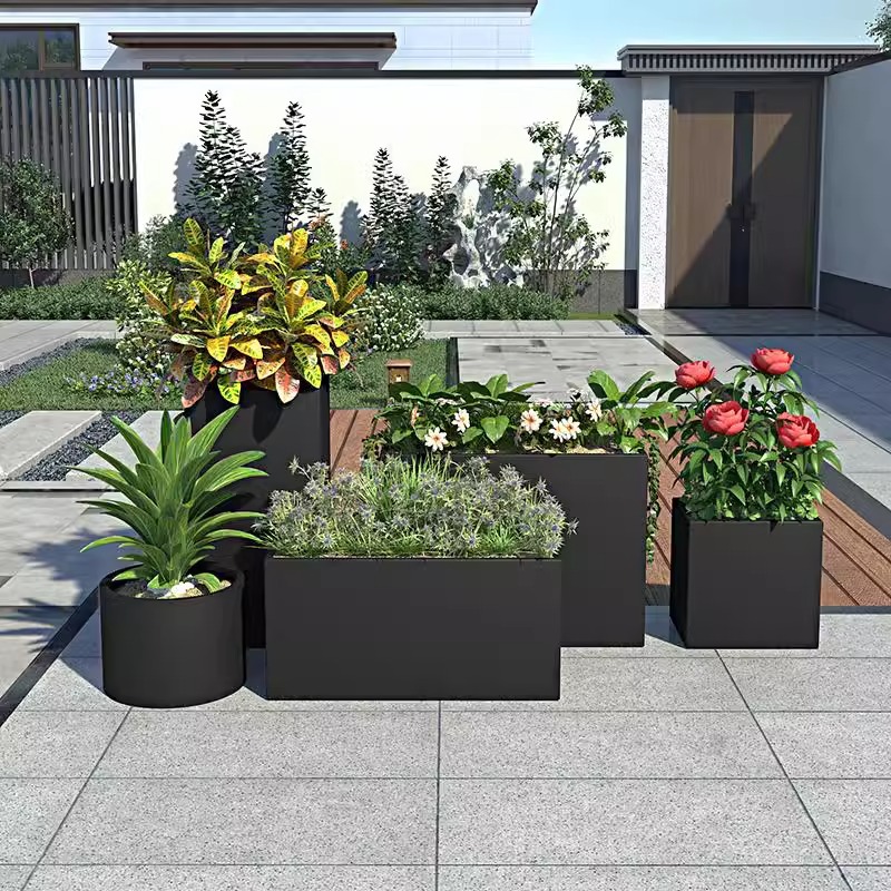 Caja de hierro forjado verde al aire libre terraza terraza caja de plantación de metal al aire libre casa patio producto acabado cama de flores combinada