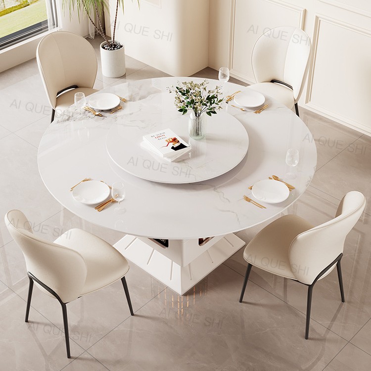 Mesa de mahjong de placa de roca completamente automática, mesa de comedor, hogar integrado, multifuncional, moderno, simple y silencioso, plato giratorio eléctrico con fuego