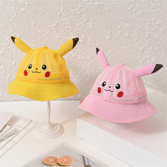 春夏兒童帽子男女童防飛沫盆帽網格透氣皮卡丘漁夫帽嬰幼兒遮陽帽