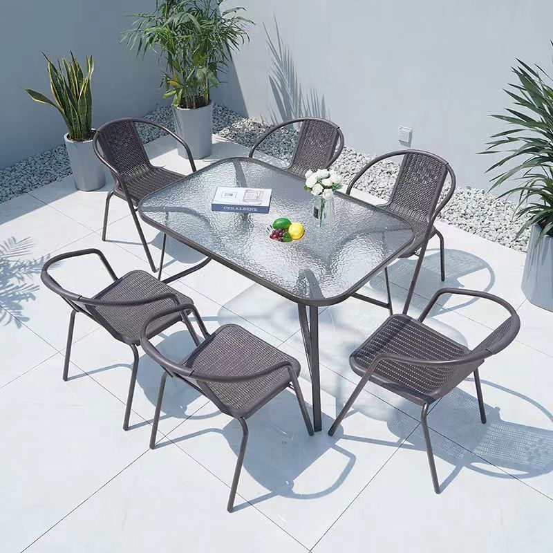 Mesa y silla al aire libre con paraguas combinación patio al aire libre jardín mesas y sillas tres piezas set casero ocio al aire libre balcón tabla plegable image 4