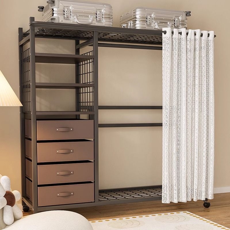 Simple Wardrobe for Home Bedroom, Sturdy and Durable, Suitable for Rental Housing, Assembled Fabric Wardrobe with All-Steel Frame, Reinforced and Thickened Storage Cabinet