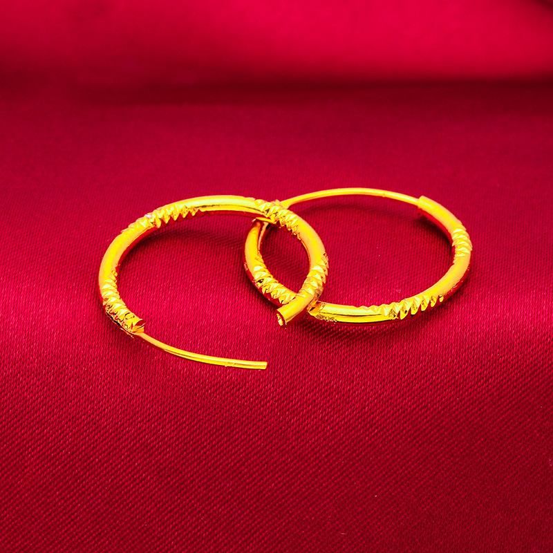 European and American fashion imitation gold Women's circle earrings sand gold brass plated gold earrings girl Japanese and Korean wholesale