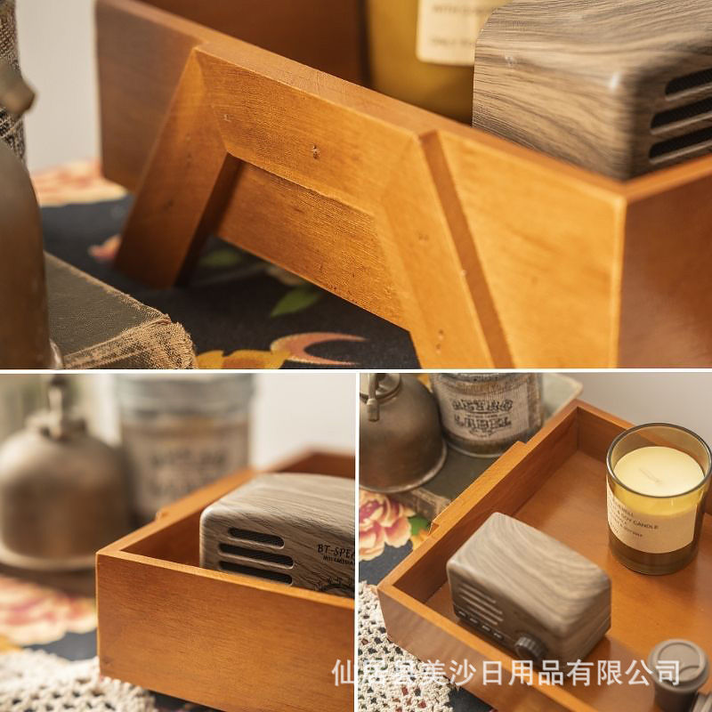 实木质桌面收纳盒复古香水化妆品杂物整理盒置物架玄关钥匙储物盘|undefined
