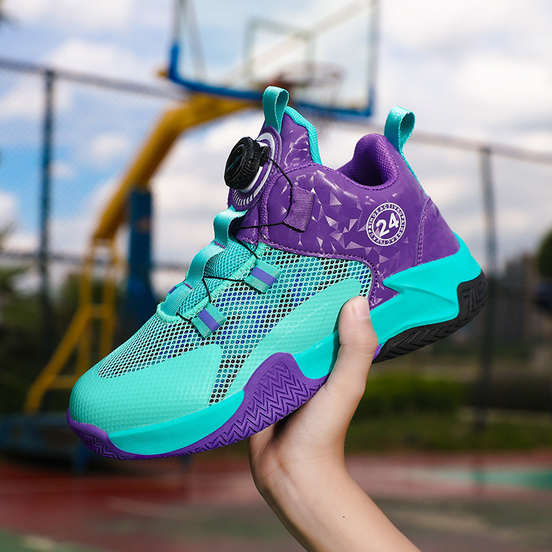 Mesh Children's Sports Basketball Shoes Spring and Autumn New Boys and Girls Rotating Buckle Breathable Professional Competition Training Shoes Mesh Children's Sports Basketball Shoes Spring and Autumn New Boys and Girls Rotating Buckle Breathable Professional Competition Training Shoes