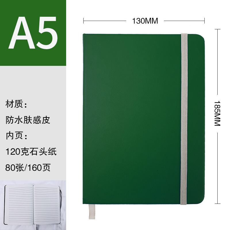 A5 cuaderno de papel de piedra verde + Correa