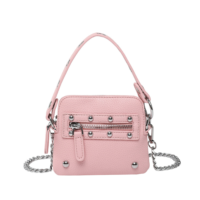 Bolso de cadena de textura transfronteriza 2025 nuevo bolso de mano con remache personalizado bolso de hombro mini patrón de lichi bolso de mensajero mujer