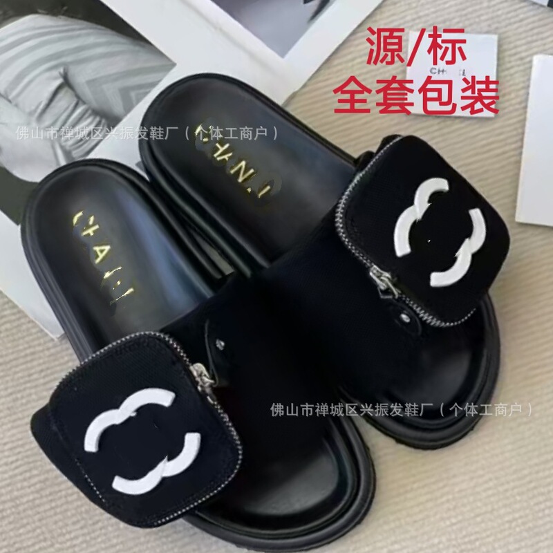 Xiaoxiangfeng 高品質 25 新しいスタイルのポケットジッパーフリップフロップ女性の靴大きいサイズ春と夏の太った女性のためのスリッパ|undefined